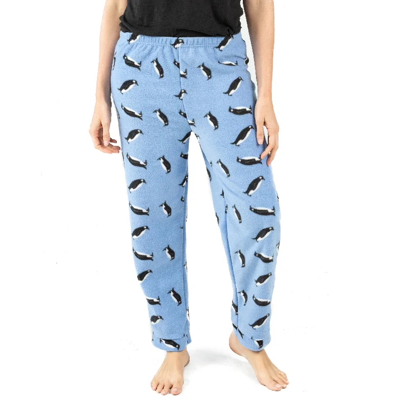 Women's pajamas set for all seasons-Christmas Womens Fleece Pajama Pants Penguin