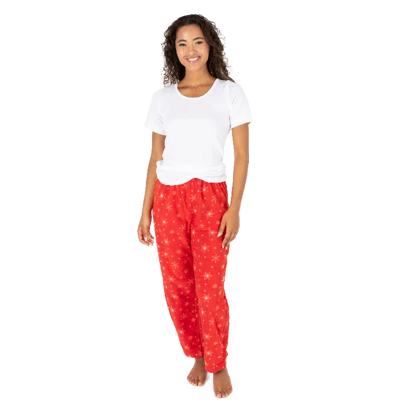 Comfortable women's pajamas with delicate design-Christmas Womens Fleece Pajama Pants Snowflake