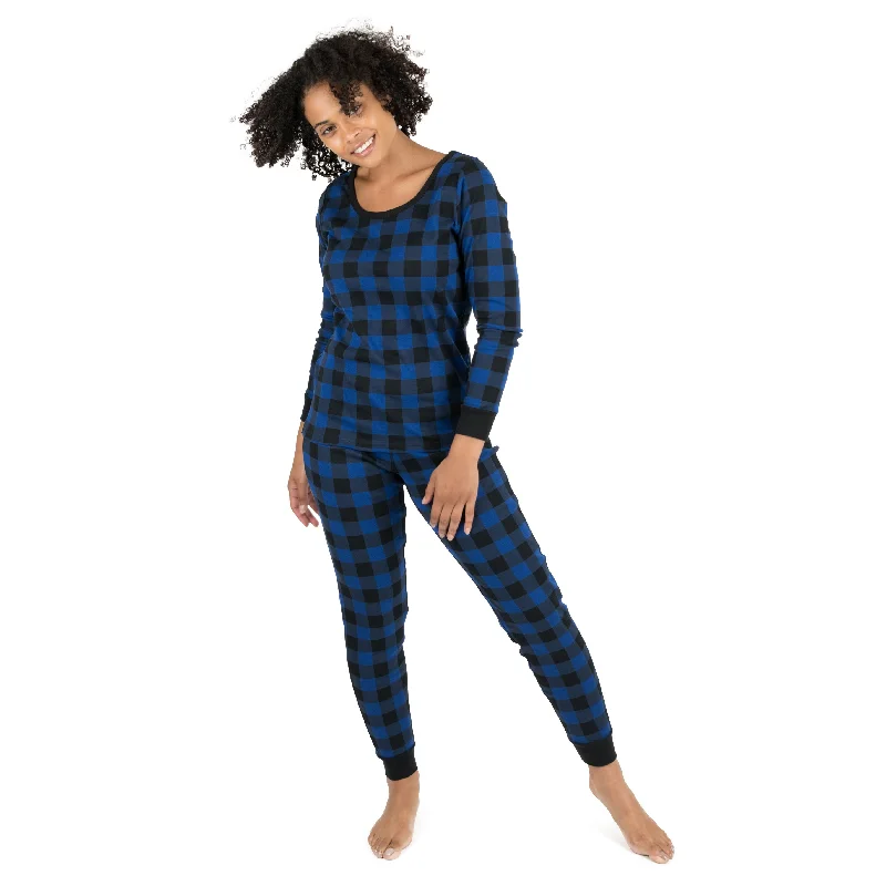 Women's pajamas for comfort and style-Christmas Womens Two Piece Cotton Pajamas Plaid