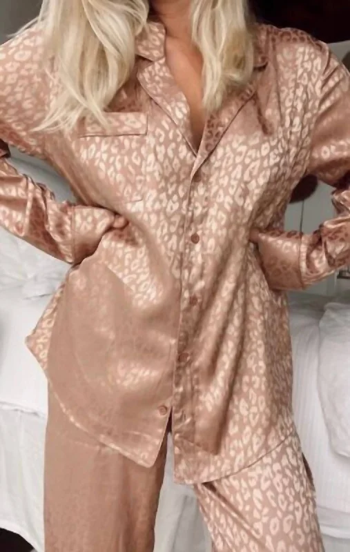 Cozy pajamas set for winter with soft texture-Classic Pj Set In Gold Cheetah