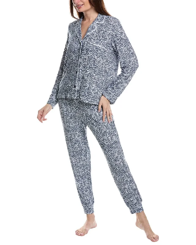 Stylish pajamas for women with comfortable fit-DKNY 2pc Notch Top & Jogger Sleep Set