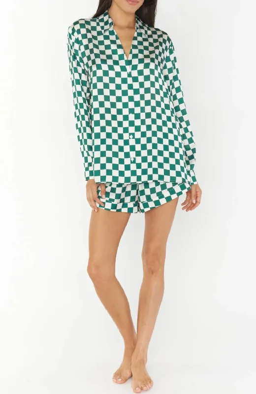 Soft cotton pajamas set for women-Early Riser Pj Set In Green Check