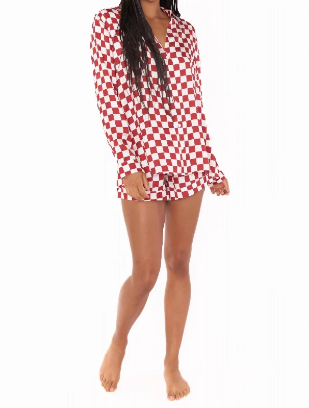 Women's pajamas for casual wear-Early Riser Pj Set In Red Check