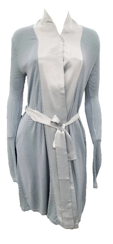 Women's pajamas with a chic look-Elijah Rib Knit Longsleeve Robe With Satin Trim And Belt In Morning Blue