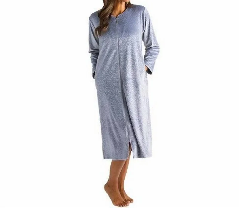 Trendy women's pajamas set for home-Floral Embossed Zip Robe In Grey