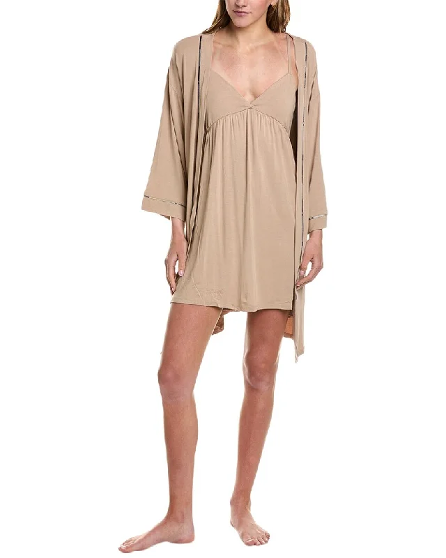 Women's pajamas with cozy long pants-Hale Bob 2pc Nightgown & Robe Set