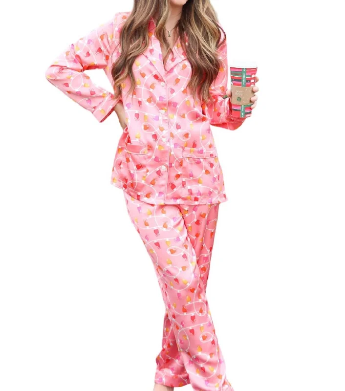 Women's pajamas for casual wear-Hang The Lights Pajama Set In Pink
