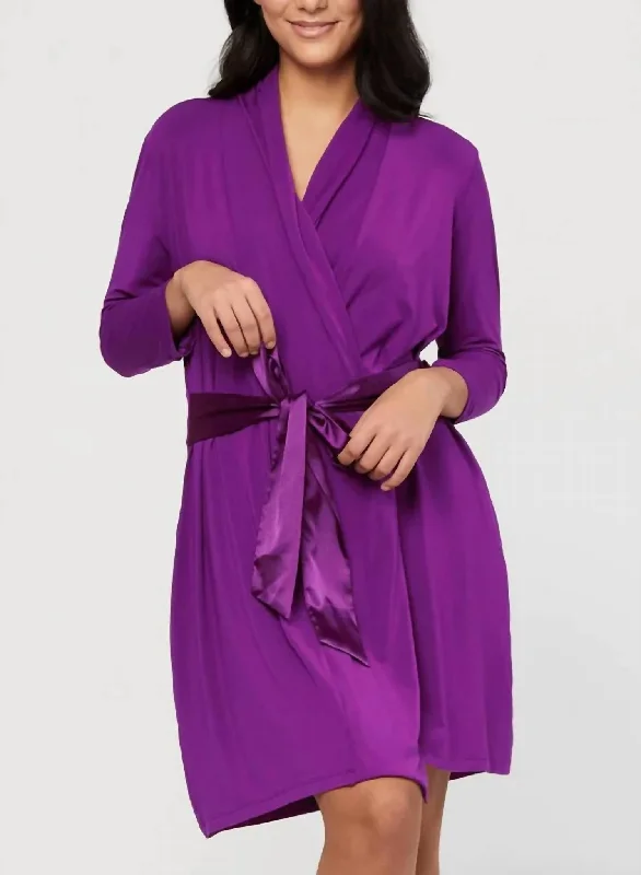 Women's pajamas with matching slippers-IconicRobe With Silk Tie In Dahlia Purple