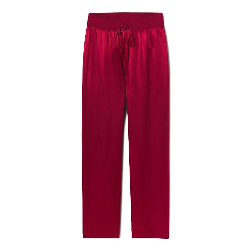 Women's pajamas for bedtime comfort-Jolie Satin Pant With Draw String In Red