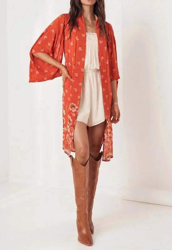 Elegant women's pajamas for ultimate luxury-Joni Midi Robe In Campfire