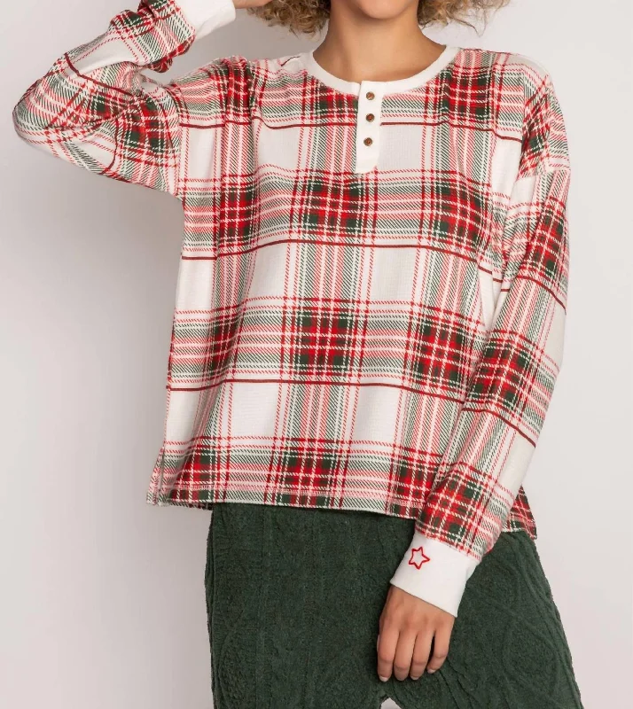 Soft women's pajamas set for cozy sleep-Joyful Spirits Long Sleeve Top In Plaid