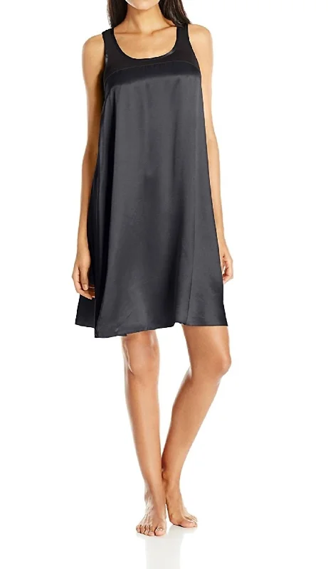 Women's pajamas with comfortable fit-Lindsay  Satin And Rib Nightgown In Black