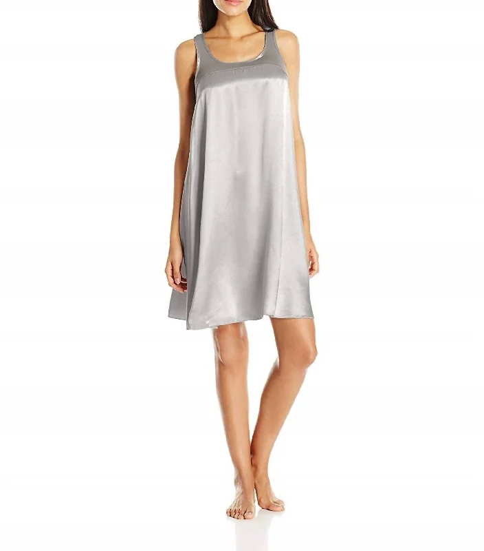 Cozy women's pajamas with pants-Lindsay Satin And Rib Nightgown In Dark Silver