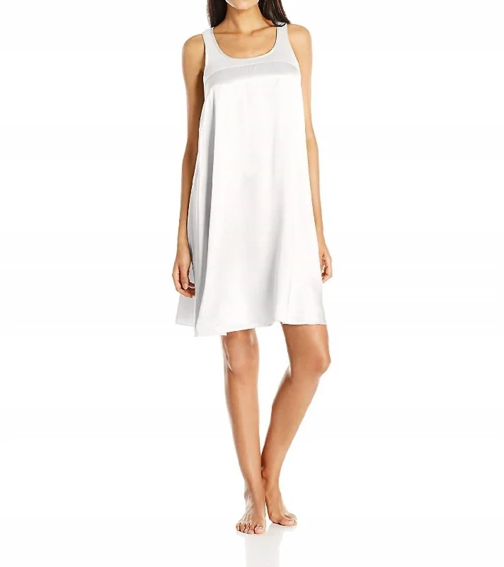 Women's pajamas set for sleeping-Lindsay Satin And Rib Nightgown In Pearl