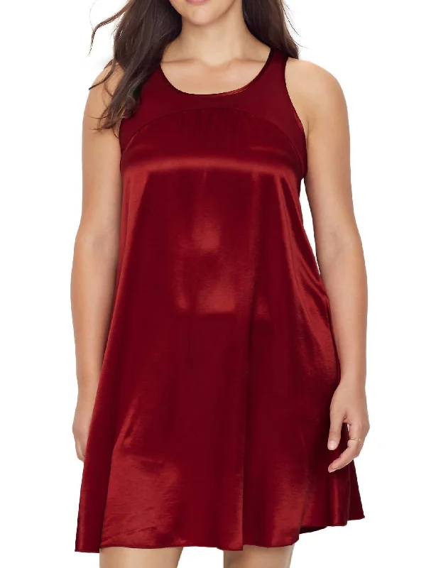 Classic women's pajamas for nightwear-Lindsay  Satin And Rib Nightgown In Red