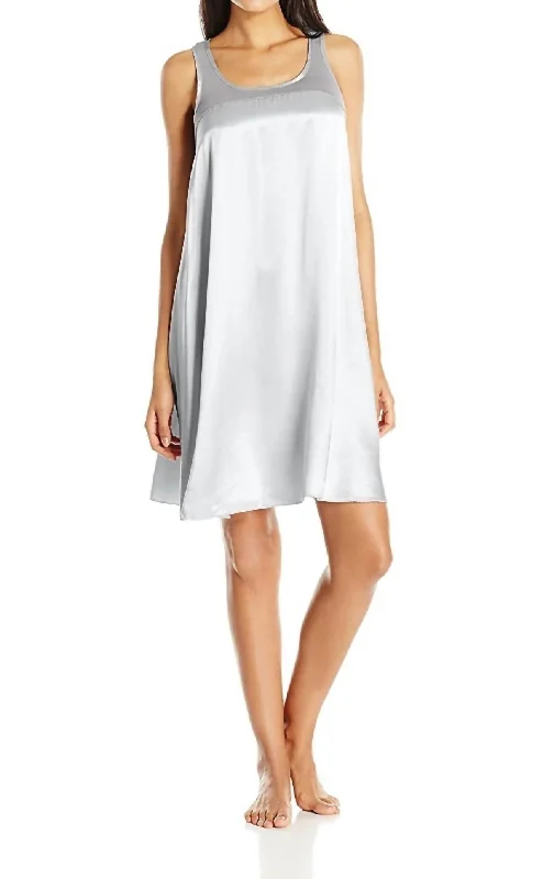 Comfortable women's pajamas for summer-Lindsay Satin And Rib Nightgown In Silver