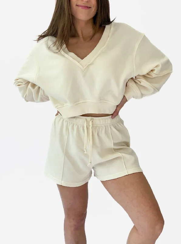 Women's pajamas with relaxed fit pants-Lounge Set In Cream