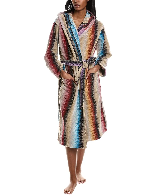Comfortable women's pajamas with soft texture-Missoni Home Byron Hooded Bathrobe