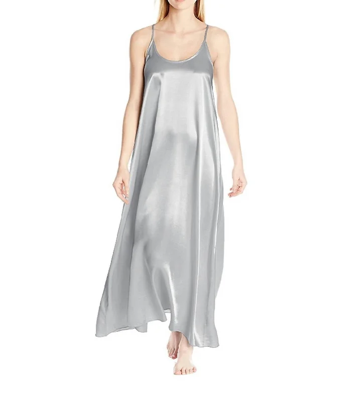 Warm women's pajamas for cold nights-Monrow Satin Long Nightgown With Gathered Back In Dark Silver