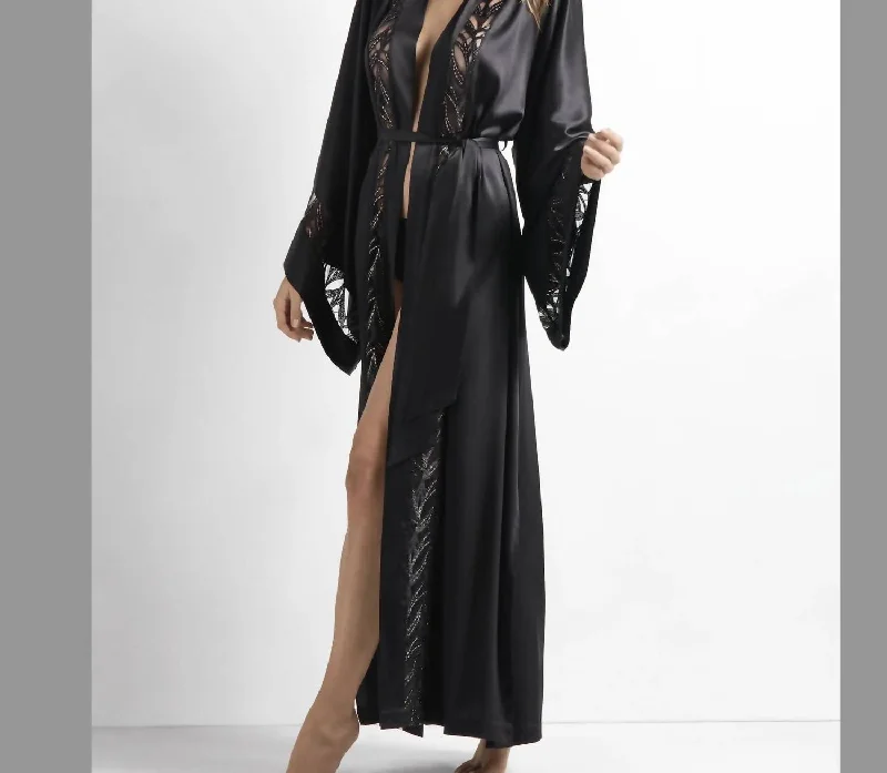 Comfortable sleepwear for relaxing evenings-My Desire Silk Robe In Black