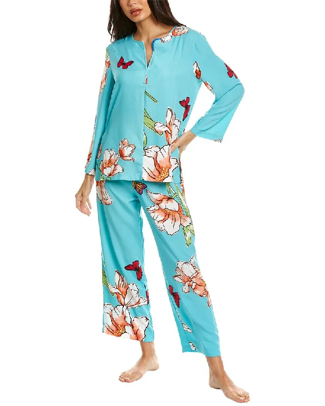 Soft cotton pajamas with comfy fit-Natori 2pc Wild Poppy Pajama Set