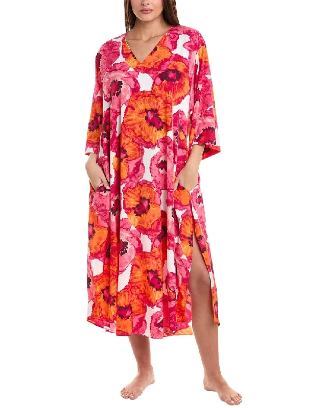 Stylish women's pajamas for sleeping-Natori Poppy Caftan