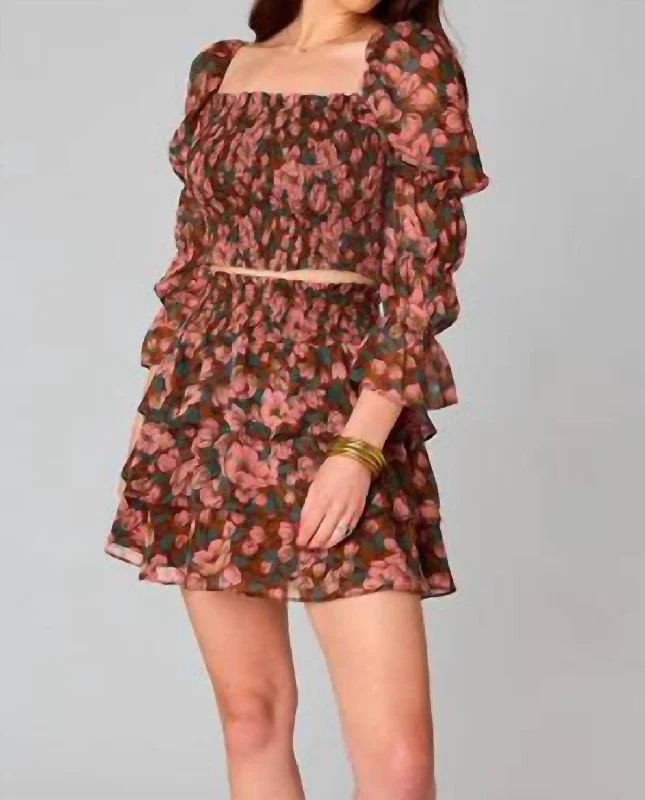 Comfortable women's pajamas with soft texture-Nelly Smocked Two-Piece Set In Lost Lovers Comfortable women's pajamas with soft texture-Nelly Smocked Two-Piece Set In Lost Lovers