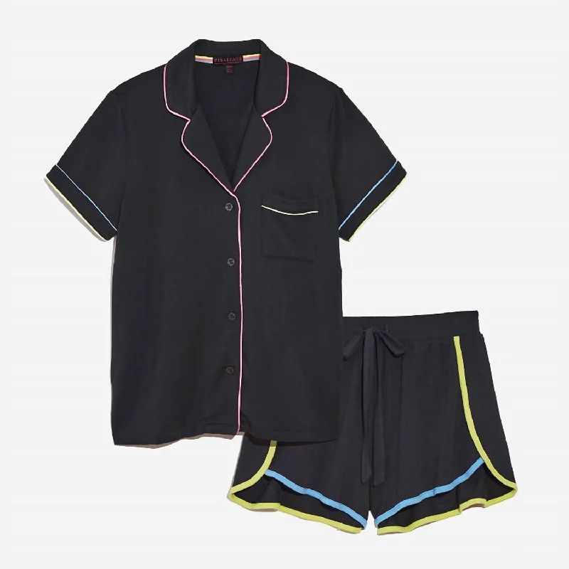 Soft cotton pajamas for women's comfort-Neon Dreams Pj Set In Black