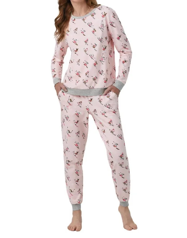 Women's pajamas for a relaxing day-Ong Sleeve Pullover Crew And Jogger Stretch Jersey Pj Set In Ski Bunnies Women's pajamas for a relaxing day-Ong Sleeve Pullover Crew And Jogger Stretch Jersey Pj Set In Ski Bunnies