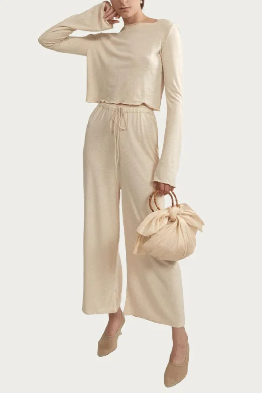 Women's pajamas with satin feel fabric-Ora Lounge Top In Natural