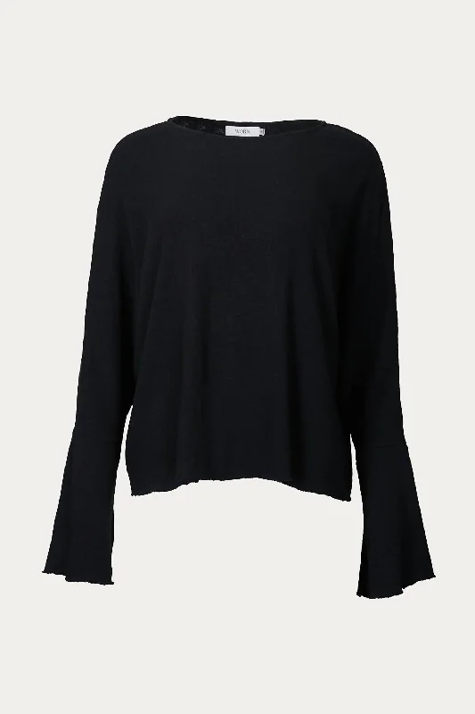 Women's pajamas set for relaxing at home-Ora Silk-Wool Lounge Top In Black