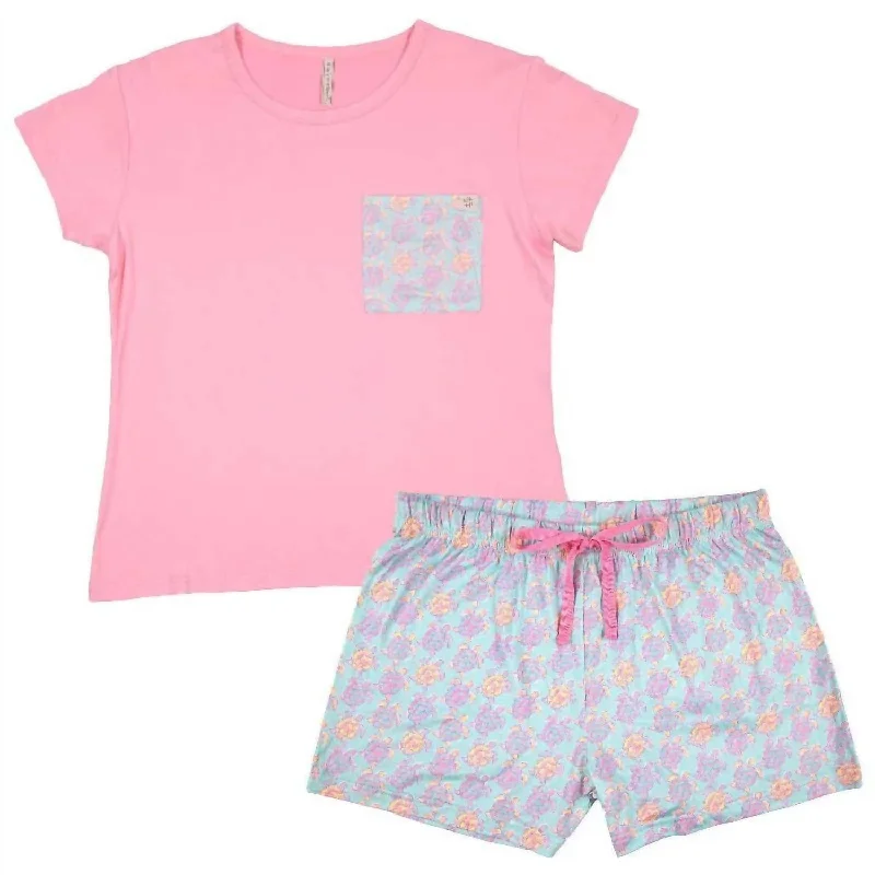 Cozy cotton pajamas set for bedtime-Pajama Lounge Set In T-Shirt Turtle