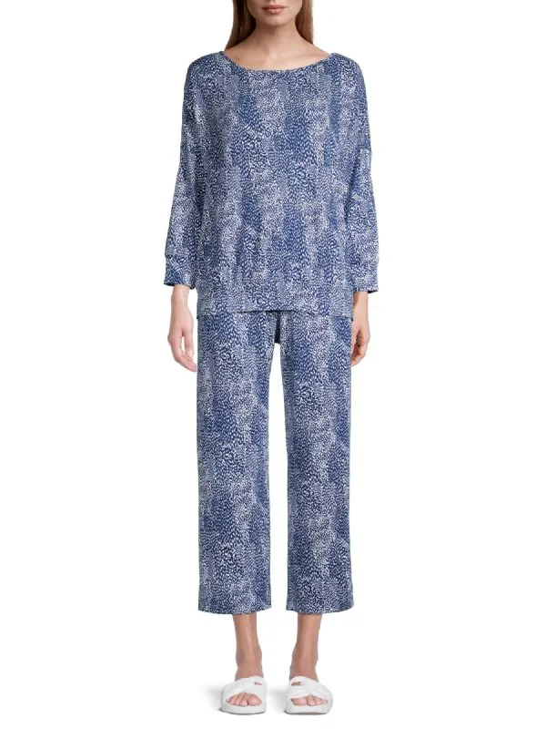 Lightweight women's pajamas set-Piper Collection Pajama Set In Blue Print