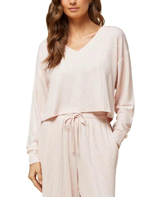 Women's pajamas for perfect sleep comfort-Rachel Parcell Ribbed V-Neck Pull Over