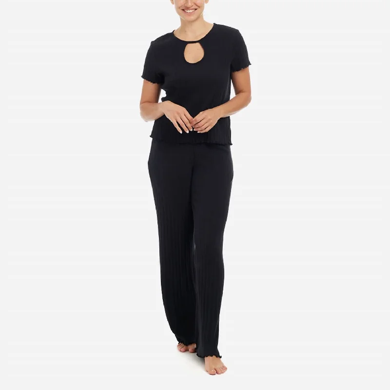Soft cotton pajamas with comfy fit-Ravena Pima Cotton Rib Lounge Set In Black