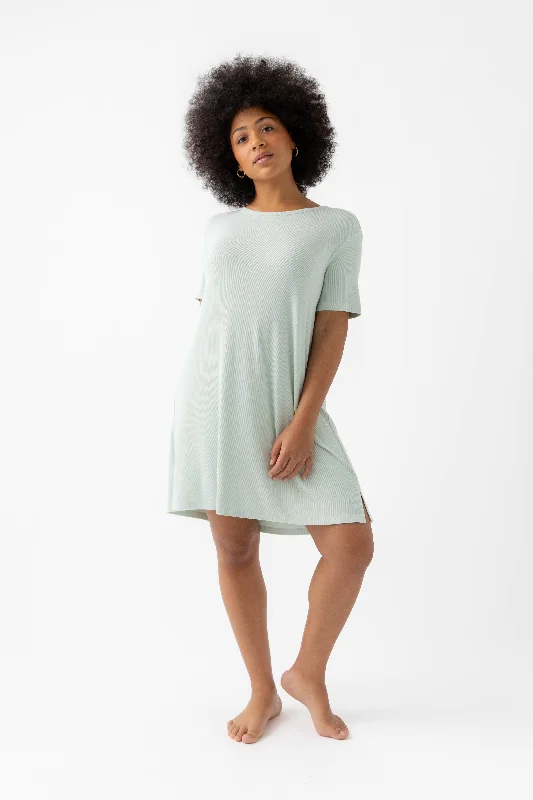 Comfortable cotton pajamas set for women-Women’s Bamboo Rib-Knit Boyfriend Sleep Dress