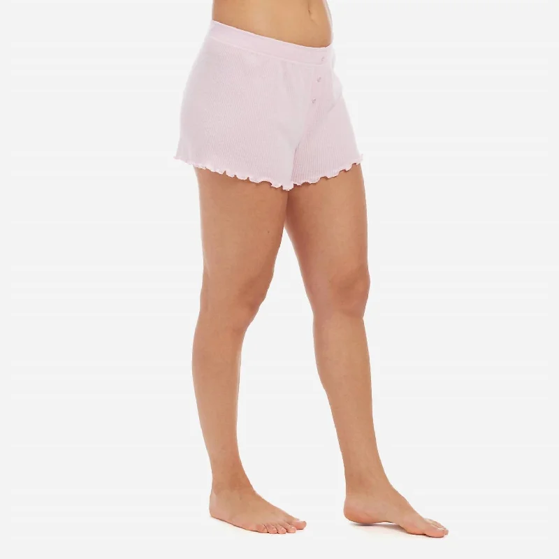 Women's pajamas with matching top and pants-Ribbed Jersey Sleep Short In Pastel Pink