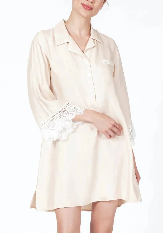 Women's pajamas with long pants-Rosey Sleep Shirt In Champagne