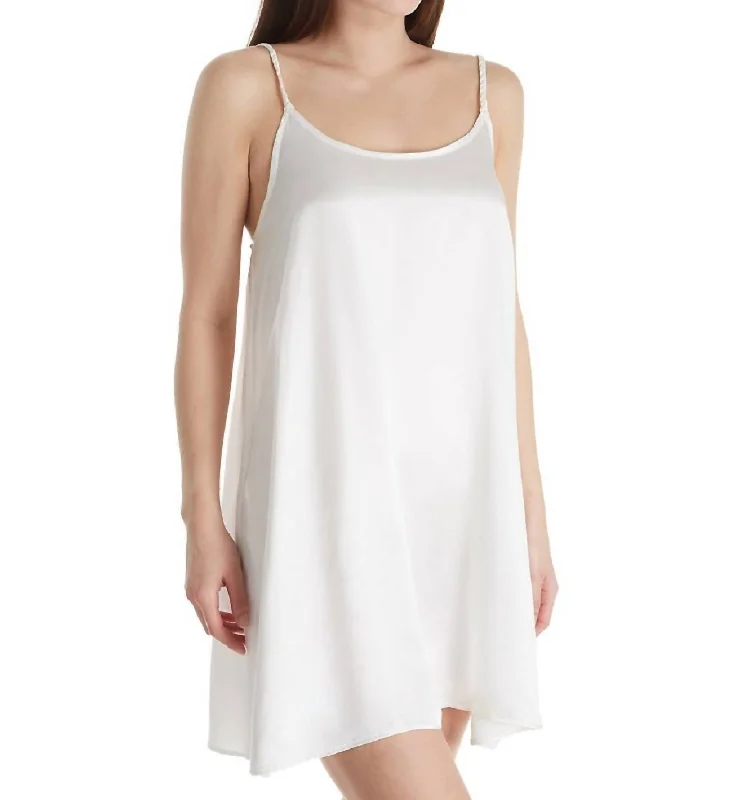 Comfortable women's pajamas for winter-Rowen Satin Short Nightgown Braided Strap In Pearl