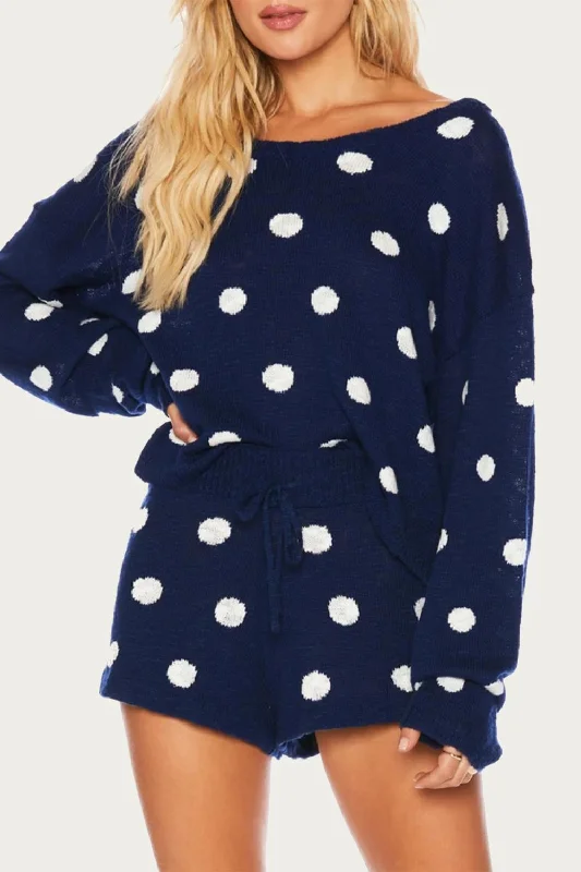 Women's pajamas with playful prints-Sandy Short In Navy Polka Dot