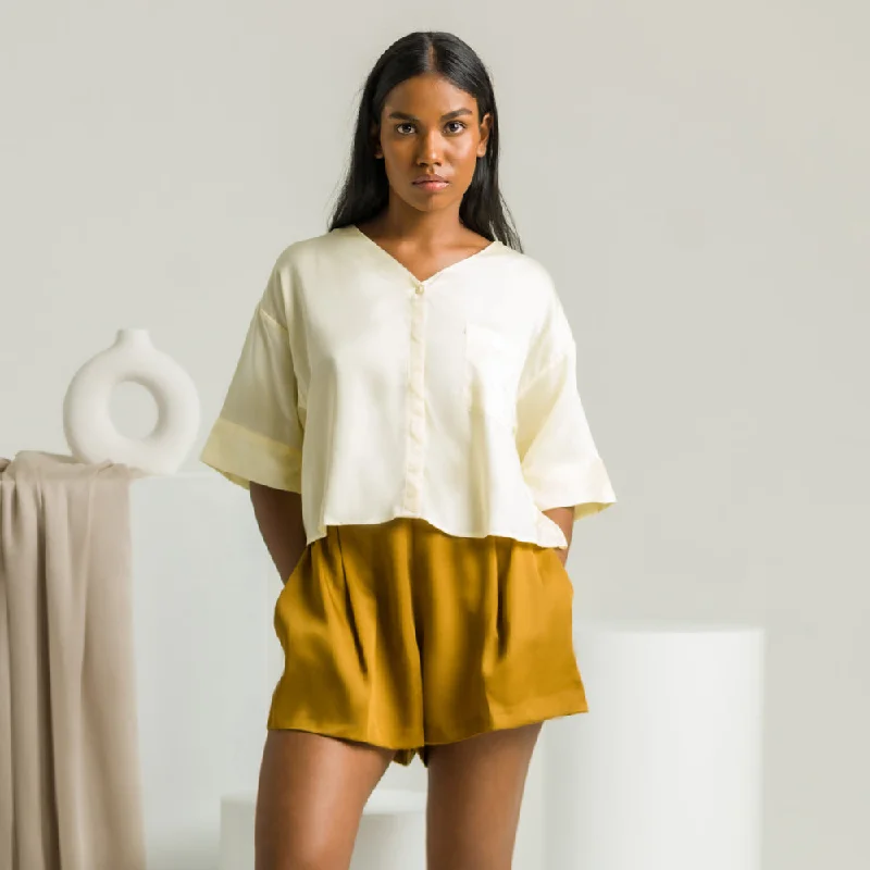 Women's pajamas with cute patterns-Sateen Short Sleeve Shirt