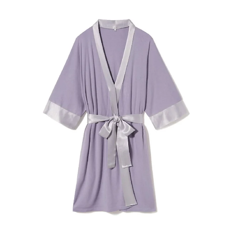 Women's pajamas with long sleeves-Shala Knit Robe With Pockets And Satin Trim In Lavender