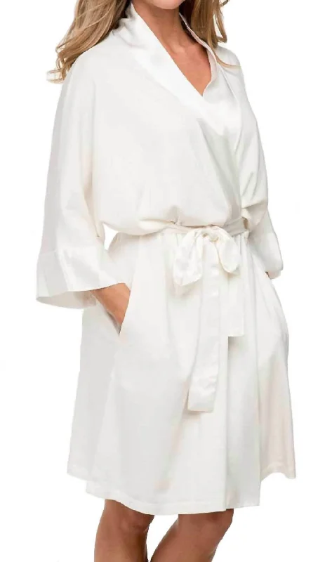 Women's pajamas with flattering fit-Shala Knit Robe With Pockets And Satin Trim In Pearl