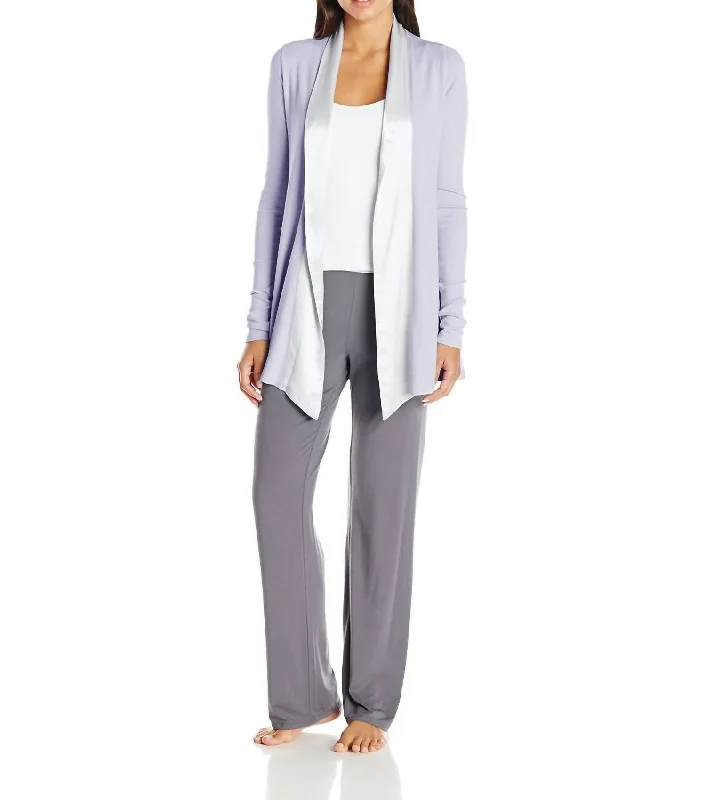 Women's pajamas for relaxing evenings-Shelby Satin Trimmed Robe With Pockets In Lavender