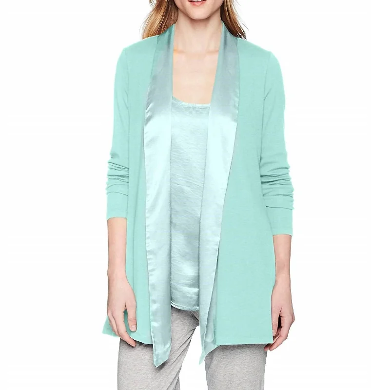Soft women's pajamas with a relaxed fit-Shelby Satin Trimmed Robe With Pockets In Teal