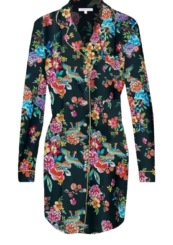Women's pajamas for relaxing evenings-Sognatore Neros Long Sleeve Sleep Shirt In Black Multi