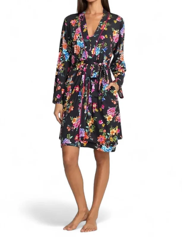 Women's pajamas with soft satin finish-Sognatore Nero's Sleep Robe In Multicolor