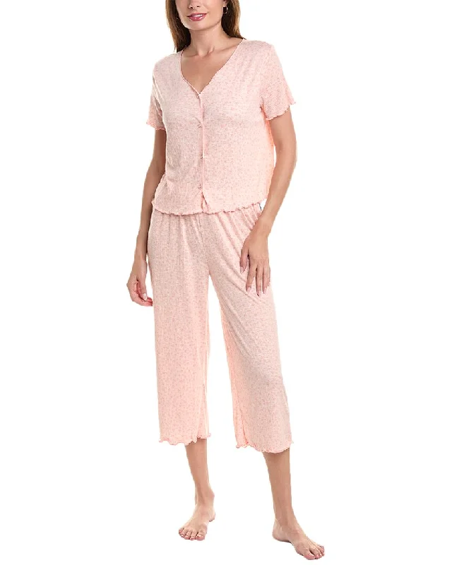 Women's pajamas with an adjustable waistband-Splendid 2pc Sleep Cardigan & Crop Pant Set Women's pajamas with an adjustable waistband-Splendid 2pc Sleep Cardigan & Crop Pant Set