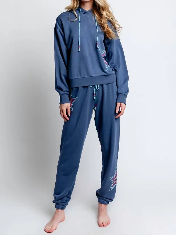 Women's pajamas with soft fleece material-Stars Sunset Band Pant In Denim