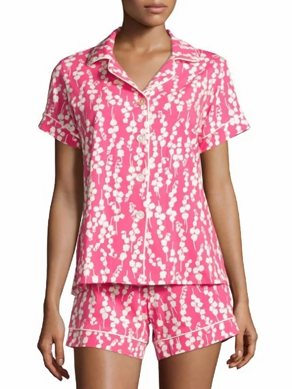 Women's pajamas with snug fit-Stretch S/s Classic Shorty Pj Set In Pink